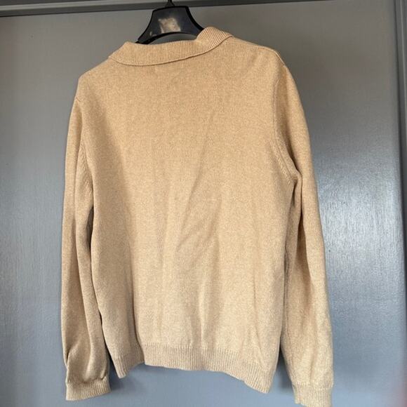 Women's Front Zip Tan Autumn Leaves Sweater Beads Embroidery Cotton Blend sz L - Picture 2 of 5